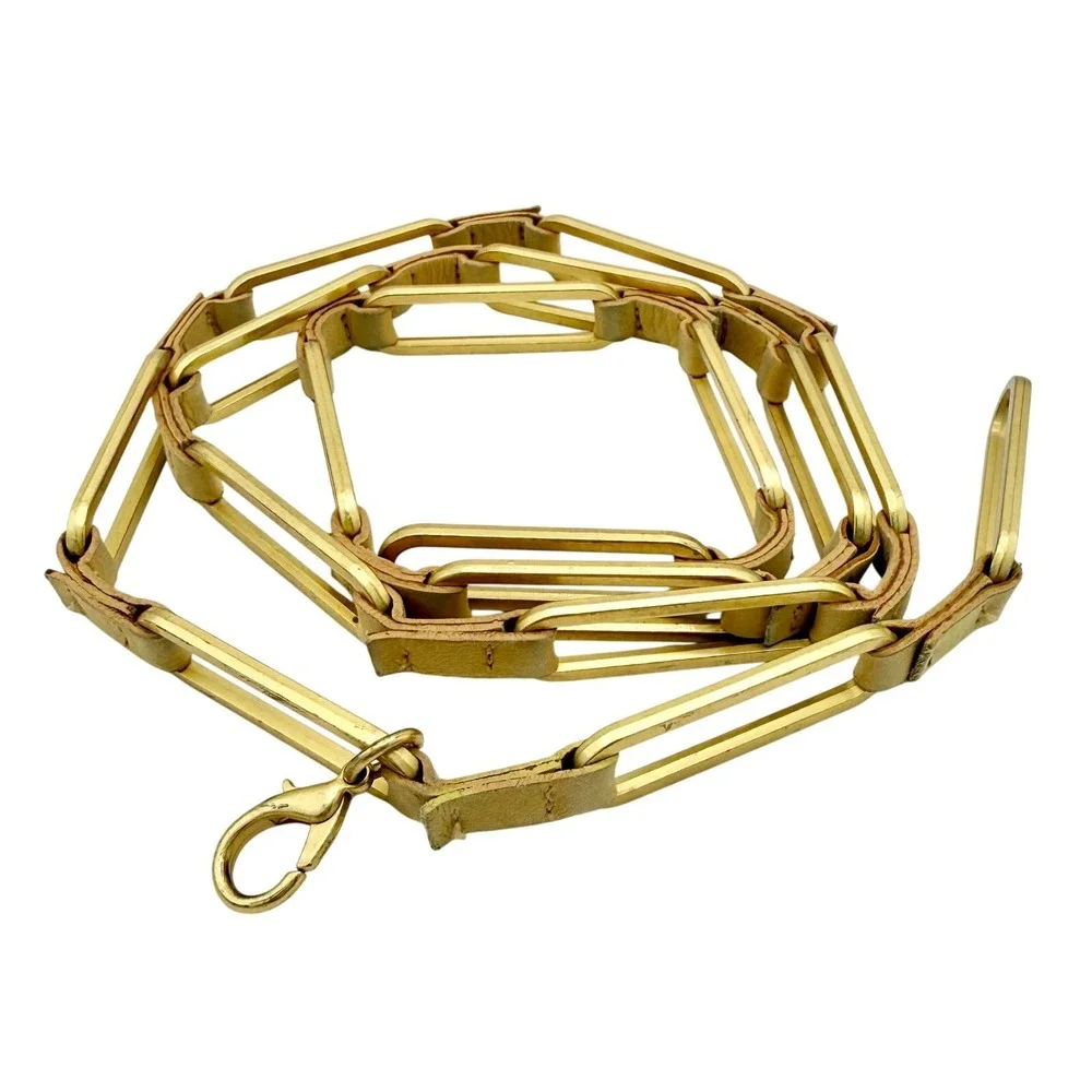 Vintage Brass Link Belt Leather Wraps Minimalist Boho Chain‎ Belt Festival